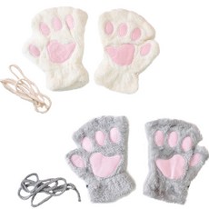 PARTYSHOW 貂絨貓咪手套 雙手 2件組, 1套, 白色 + 灰色