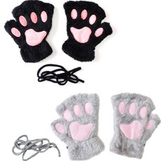 PARTYSHOW 貂絨貓咪手套 雙手 2件組, 1套, 黑色 + 灰色