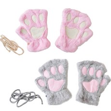 파티쇼 밍크 고양이 장갑 양손 2종 세트, 핑크 + 그레이, 1세트
