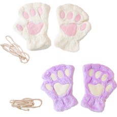 PARTYSHOW 貂絨貓咪手套 雙手 2件組, 1套, 白色 + 紫色