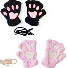 PARTYSHOW 貂絨貓咪手套 雙手 2件組, 1套, 黑色 + 粉紅色