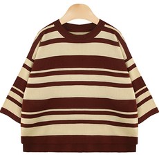 針織女款寬鬆版側開衩不對稱條紋Titan圓領針織衫