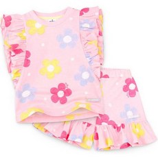 JELISPOON 女童款彩色花朵荷葉邊上衣+短褲套裝