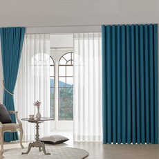 ID Time 全遮光記憶窗簾 2入, 08 藍綠色