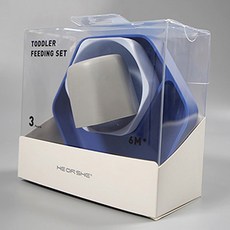 heorshe 幼兒用矽膠餵食餐具 3件組, 盤子+碗+杯, 藍色