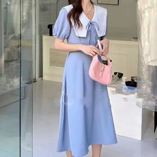 페이퍼먼츠 레잇 리본 카라 미디 반팔 여름 원피스 04961 빅사이즈 포함