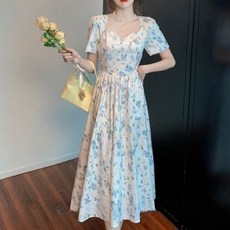 페이퍼먼츠 복고풍 스퀘어넥 패턴 원피스 04874