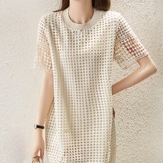 Paperments 方形鏤空針織編織夏季連身裙 04744, 象牙白