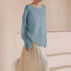 페이퍼먼츠 여성용 세련된 여유핏 얇은 긴소매 니트 티셔츠 04985