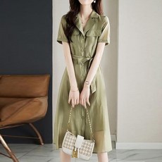 페이퍼먼츠 플리로드 스트랩 쉬폰 셔츠형 원피스 04769 빅사이즈 포함