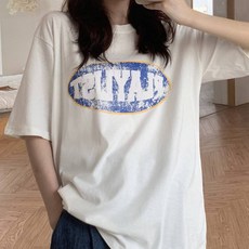 메이첼 여성용 통기성 구제 프린팅 반팔 데일리 티셔츠 02373