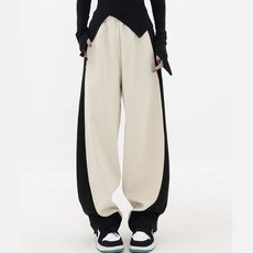 Goodif 女款街頭滑板風格雙色寬版配色長褲