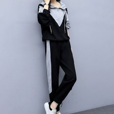 Goodif 女款休閒連帽半拉鍊運動套裝