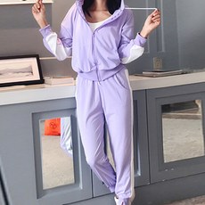 Goodif 女款寬鬆短版連帽外套 + 開衩運動褲套裝