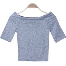 시크블랙 여성용 바이자 슬림핏 무지 오프숄더 티셔즈 cpt12420k33