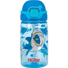 Nuby Glitter Chuchu Bolt吸管杯, 藍色鯊魚, 1個, 415ml