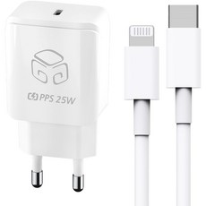 DGG PD 25W 超快速充電器 + C to 8 Lightning 傳輸線 1m 套組, 1套, 白色