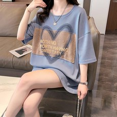 메이첼 여성용 루즈핏 하트 반팔 데일리 티셔츠 02394