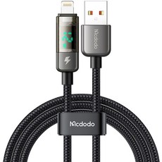 Mcdodo 麥多多 冰晶顯示自動斷電USB-A to 8-pin高速充電線, 黑色, 1.2m, 1個