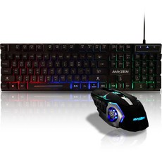 ANYZEN LED 遊戲鍵盤 + 鋼鐵滑鼠有線套組, Black, A30, 一般型