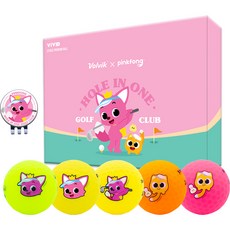 Volvik 碰碰狐 Vivid 5款高爾夫球 + 球標組合 3層球, 1套, 綠色, 黃色, 橘色, 粉紅色
