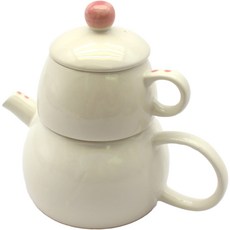 달소금 국산 핸드메이드 도자기 눈사람 1인 다기세트, 아이보리(유광), 1세트, 뚜껑 + 손잡이찻잔 + 거름망 + 주전자몸체