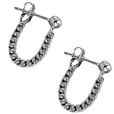 石頭飾品 男士穿刺型鏈條耳環 2入