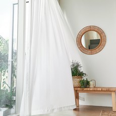 HANS DECO 不透光飄逸蝴蝶褶柔霧掛鉤式雪紡窗簾, 白色