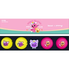 볼빅 핑크퐁 비비드 3피스 골프공 2종 x 2p + 볼마커 세트, 옐로우, 핑크, 1세트