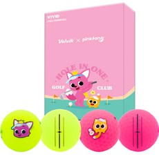 Volvik Pinkfong Vivid 3層高爾夫球 2款 x 3入組, 1套, 綠色, 粉紅色