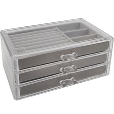 Obmin Velvet 3 層亞克力配件收納盒, 灰色, 灰色