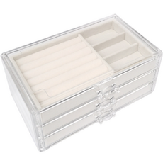 OfMIN 天鵝絨3層壓克力飾品收納盒, 1組, 米色