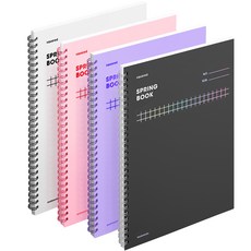 motemote 線圈方格筆記本 4入組, 1套, 白色, 玫瑰石英粉, 紫羅蘭, 黑馬