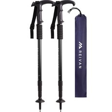 Reivan Radical 4節登山杖 T字型 2入 + 收納袋套組, Real 黑色