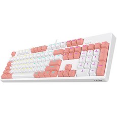 ABKO 凱華光軸動態LED電競機械式有線標準型鍵盤 敲擊, 白色 + 粉紅色, K669, 青軸