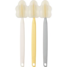 BABY&I 嬰兒用奶油色長款奶瓶刷3件組, 芥末灰色, 1套