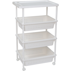 移動式推車 寬版層架型, 4層, 白色