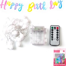 PARTYSHOW LED 櫻桃燈串掛旗 馬卡龍色 3M 30燈 + 生日派對掛旗 書法字體 馬卡龍色組合, 馬卡龍色(燈串掛旗), 馬卡龍色(生日派對掛旗), 1套