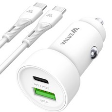 VALUEM 2埠 PPS PD QC 43W 車用高速充電器 + C to C 傳輸線, 白色, VM-CPA43WPDQC
