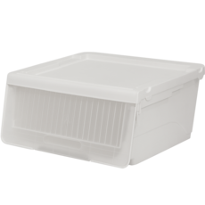 AllULiving 滑動式透明窗收納箱, 1個, 白色 + 不透明門