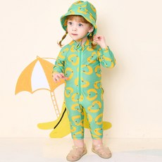 milk mile 童款夏日香蕉連身泳衣+抽繩漁夫帽組