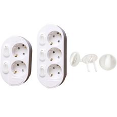 獨立開關延長線 2孔 OS-MT02 + 3孔 OS-MT03 + 安全蓋 3入組, 1.5m, 單一顏色, 1套