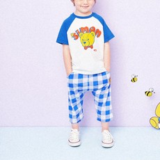 HEJMINI 童款小熊布標格紋涼感休閒褲