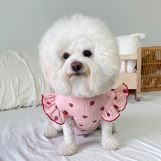 bydamsoomi 狗狗衣服 新草莓荷葉邊背心, 粉色