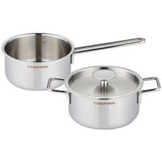 쉐프윈 인덕션 304 스테인레스 2.0mm 통3중 미니냄비세트 3개, 실버, 양수냄비 14cm + 편수냄비 14cm + 커버, 1세트