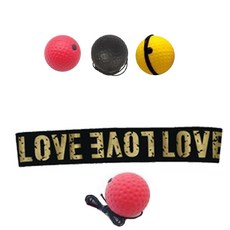 拳擊反應訓練彈力球組 01LOVE頭帶+球, 混色（髮帶、PU球）、紅色（橡膠球）、