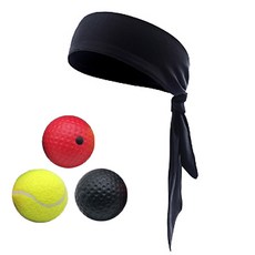 拳擊訓練彈力球組 06, 黑色(頭巾）、紅色(PU球）、黑色(PU球）、黃色(網球）
