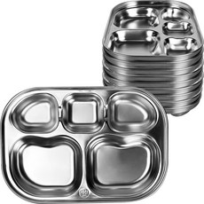 世信 幼兒用迷你幼兒園飲食控制不鏽鋼3格餐盤 10個, 銀色