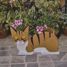 Luisel 花園裝飾花盆架多用途收納盒, 起司色白肚貓咪