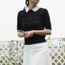 luxgolf 女性高級線條網眼短袖針織衫 JN3M607